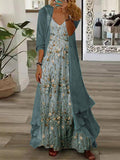New ERTYM Youthful Ditsy Floral Print Maxi Dress With Thin Jacket Two Piece Outfit Green Sz XL! Retails $75+