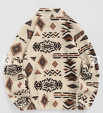 New Retails $60+ ZAFUL Faux Sherpa Tribal Ethnic Print Quarter Zip Teddy Sweatshirt - Light Coffee Unisex Sz XL
