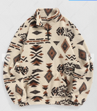New Retails $60+ ZAFUL Faux Sherpa Tribal Ethnic Print Quarter Zip Teddy Sweatshirt - Light Coffee Unisex Sz XL