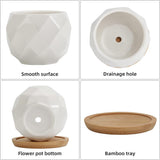 New Set of 12 Succulent Plant Pots, 2.5 inch Circular Pattern Ceramic Planters with Bamboo Tray, Small Succulent Pots Indoor (Planters with trays Only! Plants NOT Included)