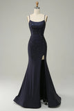 NEW Navy Strapless Sweetheart Beaded Prom Dress with Split, Sz 2, Retails $189