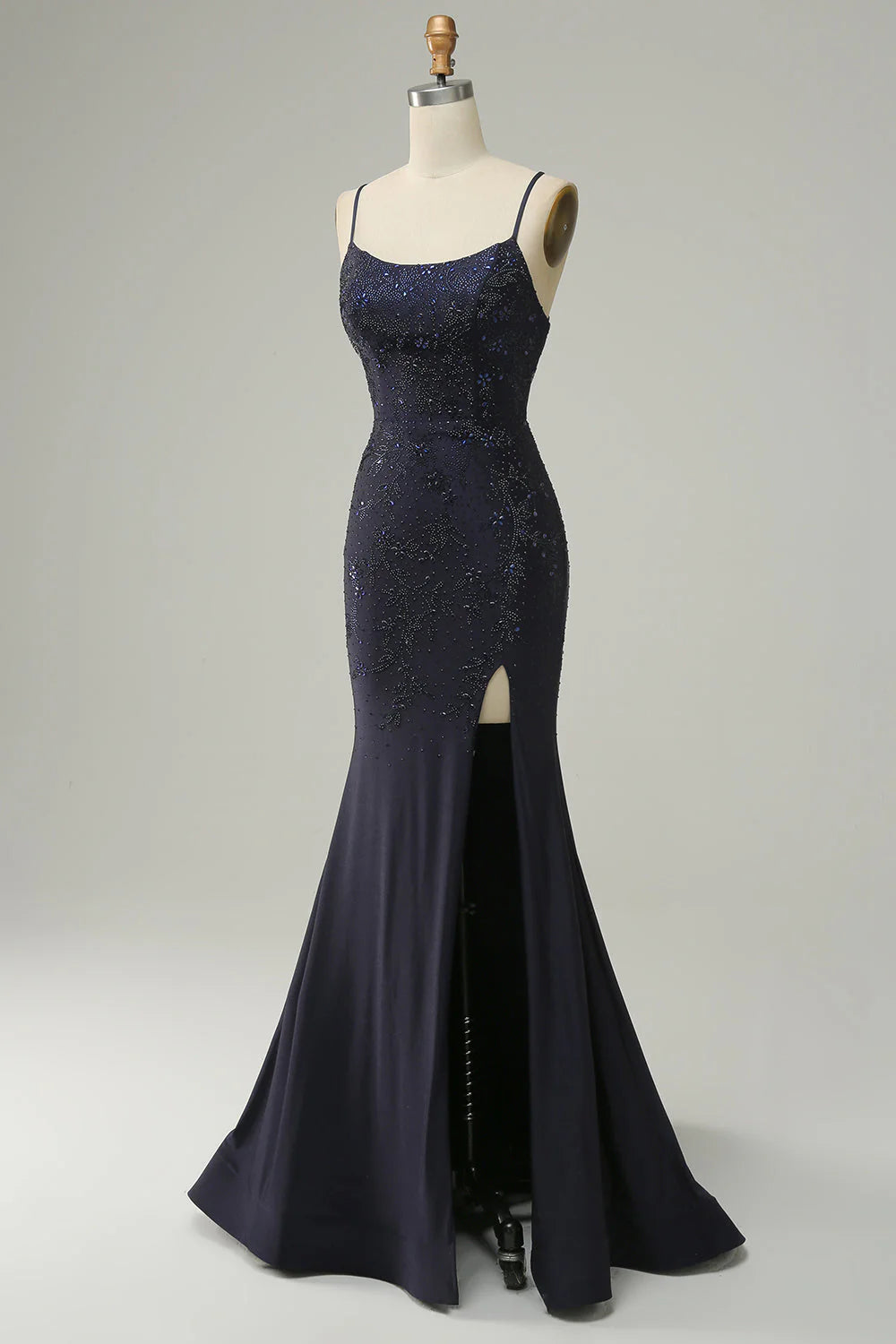 NEW Navy Strapless Sweetheart Beaded Prom Dress with Split, Sz 2, Retails $189