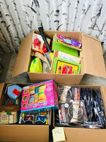 LOT 140-BOX LOT AS IS MIXED LOT TOYS, STATIONERY, HOUSEWARES, 3 BOXES 60+PC! GREAT FOR RE-SALE OR TO KEEP!