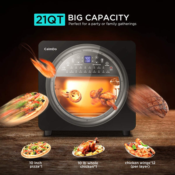 20L/21.1QT Air Fryer, CalmDo Air Fryer Toaster Oven, 18-in-1 Preset Programs Convection Oven with 20L Stainless Steel Cavity, Family Size for Rotisserie Whole Chicken, BBQ - Retails $215 w/tax
