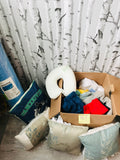 LOT 167-BOX LOT NEW MIXED LINENS, FACE CLOTHS, TOWELS, PILLOWS! GREAT FOR RE-SALE OR TO KEEP!