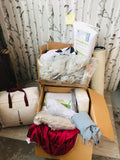 LOT 169-BOX LOT NEW MIXED LINENS, COMFORTERS, SHEETS, BATH RUNNER, 3 BOXES! GREAT FOR RE-SALE OR TO KEEP!