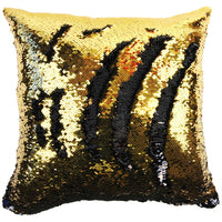 New 16 Inch Square Mermaid Magic Pillow in Black/Gold Sequins with Satin Backing!