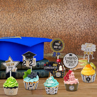 48 PCS 2021 Graduation Cupcake Toppers Wrappers - Class Of 2021 Congrats Grad Party Supplies Cake Decorations