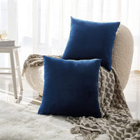 New NEERYO Set of 2 Square Soft Velvet Throw Pillow Covers Solid Color 22" x 22, Blue! Covers Only, pillow inserts not included