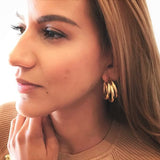 Allison Rose Atelier Triple Strand Hoop Earrings with Gold Plating finish and Steel Posts – Women Fashion Earrings – Great for Mother's day, includes gift pouch