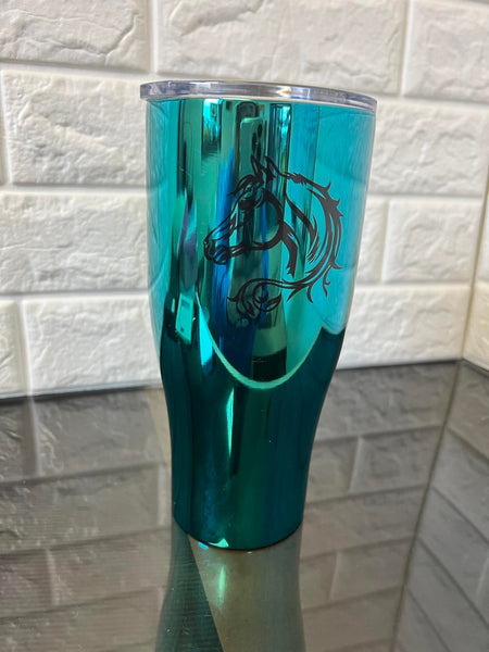 32 Ounce double wall vacuum insulated tumbler with horse etching