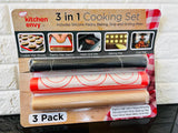 Kitchen Envy 3 in 1 Cooking Set, includes 3 mats great for oven drips, cookies, pastries, grilling & baking