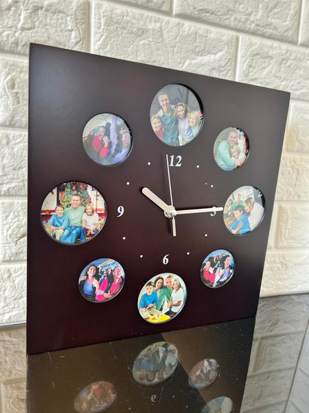 Photo Frame Mantle Clock is 12" X 12" in Espresso