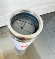 16 Oz Insulated Steel Travel Mug, White, Branded CIBC, Start your day off right with a nice cup of coffee for your morning drive.