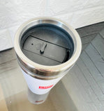 16 Oz Insulated Steel Travel Mug, White, Branded CIBC, Start your day off right with a nice cup of coffee for your morning drive.