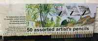 New in Tin Case! Robert Frederick 50 Artist's Pencil Set! Includes 14 colouring pencils, 12 watercolour, 12 drawing, 12 metallic pencils!