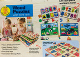 Set of 5 Wood pUzzles with wire rack! Pegs make it easy to pick up the puzzle pieces