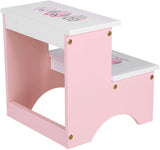 SONGMICS Toddler 2 Step Stool Kid Wood Owl Theme in Bathroom Closet Kitchen, Pink White ULKF02PK