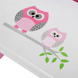SONGMICS Toddler 2 Step Stool Kid Wood Owl Theme in Bathroom Closet Kitchen, Pink White ULKF02PK