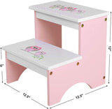 SONGMICS Toddler 2 Step Stool Kid Wood Owl Theme in Bathroom Closet Kitchen, Pink White ULKF02PK