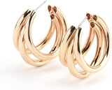 Allison Rose Atelier Triple Strand Hoop Earrings with Gold Plating finish and Steel Posts – Women Fashion Earrings – Great for Mother's day, includes gift pouch