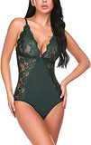 Avidlove Women Snap Crotch Bodysuit Sexy One Piece Lingerie Deep V Neck Teddy Naughty Negligee - Size Large, BLACK (Not Green)