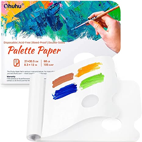 Paint Palette Pad, Ohuhu 1 Pack A4 8.3"x12" 68LB/105GSM Foundation Disposable Palette Paper Pad with Thumb Hole for Mixing Acrylic Paint Oils Watercolors Caseins Gouache-Paint Mixing Palette, Artist Gift