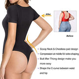 Gotoly Bodysuit for Women Tummy Control Shapewear Thong Shaping Tank Top Round Neck Jumpsuits Short Sleeve T Shirts - Black, 2X