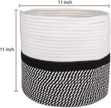Yarlung 11 Inch Cotton Rope Plant Basket with Handles, Modern Indoor Planters Woven Basket for 10 Inch Flower Pot, Floor, Shelf, Home Decor, Black and White Stripes