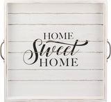 Stonebriar Square Worn White Sweet Home Wooden Serving Tray with Metal Handles - Retails $60+