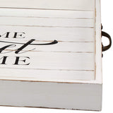 Stonebriar Square Worn White Sweet Home Wooden Serving Tray with Metal Handles - Retails $60+