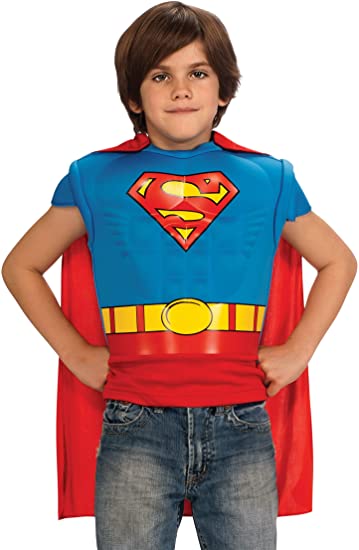 Superman Muscle Chest Costume Shirt with Cape, Child Size - Fits 8-10