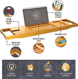 Bamboo Bathtub Tray Caddy - Expandable Wood Bath Tray with Book/Tablet Holder, Wine Glass Slot - Luxury Tub Table Bathtub Accessories - Unique Gift Idea for Loved Ones