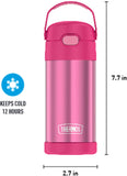 THERMOS FUNTAINER 12 Ounce Stainless Steel Vacuum Insulated Kids Straw Bottle, Pink