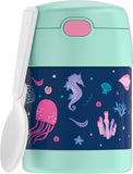 THERMOS FUNTAINER 10 Ounce Stainless Steel Kids Food Jar, Ocean, has small dent on one side