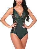 Avidlove Women Snap Crotch Bodysuit Sexy One Piece Lingerie Deep V Neck Teddy Naughty Negligee - Size Large, BLACK (Not Green)