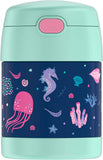 THERMOS FUNTAINER 10 Ounce Stainless Steel Kids Food Jar, Ocean, has small dent on one side