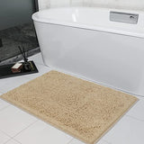 Non Slip Soft Chenille Bath Mat for Bathrooms Water Absorbent Fluffy Plush Rugs for Indoor Entryway Multiuses, 24 x 35 Inches Beige