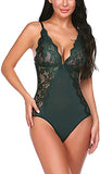 Avidlove Women Snap Crotch Bodysuit Sexy One Piece Lingerie Deep V Neck Teddy Naughty Negligee - Size Large, BLACK (Not Green)