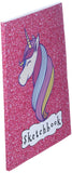 Sketchbook: Cute Unicorn On Pink Glitter Effect Background, Large Blank Sketchbook For Girls, 110 Pages, 8.5" x 11", For Drawing, Sketching & Crayon Colouring