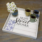 Stonebriar Square Worn White Sweet Home Wooden Serving Tray with Metal Handles - Retails $60+