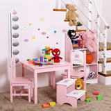 SONGMICS Toddler 2 Step Stool Kid Wood Owl Theme in Bathroom Closet Kitchen, Pink White ULKF02PK