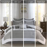 Comfort Spaces Cozy Comforter Set-Modern Classic Design All Season Down Alternative Bedding, Matching Shams, Bedskirt, Decorative Pillows, Queen (90"x90"), Malcom, Hotel Deluxe Gray 7 Piece