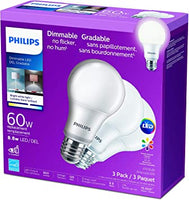 PHILIPS Led 60W A19 Bright White (3000K)-3 Pack