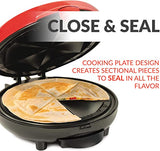 Taco Tuesday Deluxe 8-Inch 6-Wedge Electric Quesadilla Maker with Extra Stuffing Latch, Red