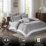 Comfort Spaces Cozy Comforter Set-Modern Classic Design All Season Down Alternative Bedding, Matching Shams, Bedskirt, Decorative Pillows, Queen (90"x90"), Malcom, Hotel Deluxe Gray 7 Piece