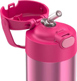 THERMOS FUNTAINER 12 Ounce Stainless Steel Vacuum Insulated Kids Straw Bottle, Pink