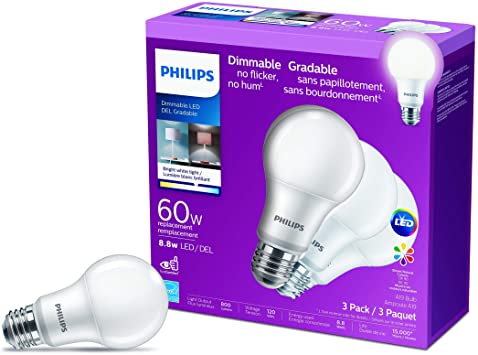 PHILIPS Led 60W A19 Bright White (3000K)-3 Pack