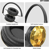 Art & Sound Faceted On-Ear Wired Headphones | Over The Ear Wired Stereo Headphones with Adjustable Headband, Soft Ear Cushioned Pads, Foldable Design – 3.5mm Jack (Gold)