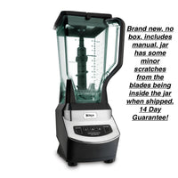 Ninja 72 oz. Professional Blender, 900 Watt! Brand new, no box, includes manual, jar has some minor scratches from the blades being inside the jar when shipped, 14 Day Guarantee!